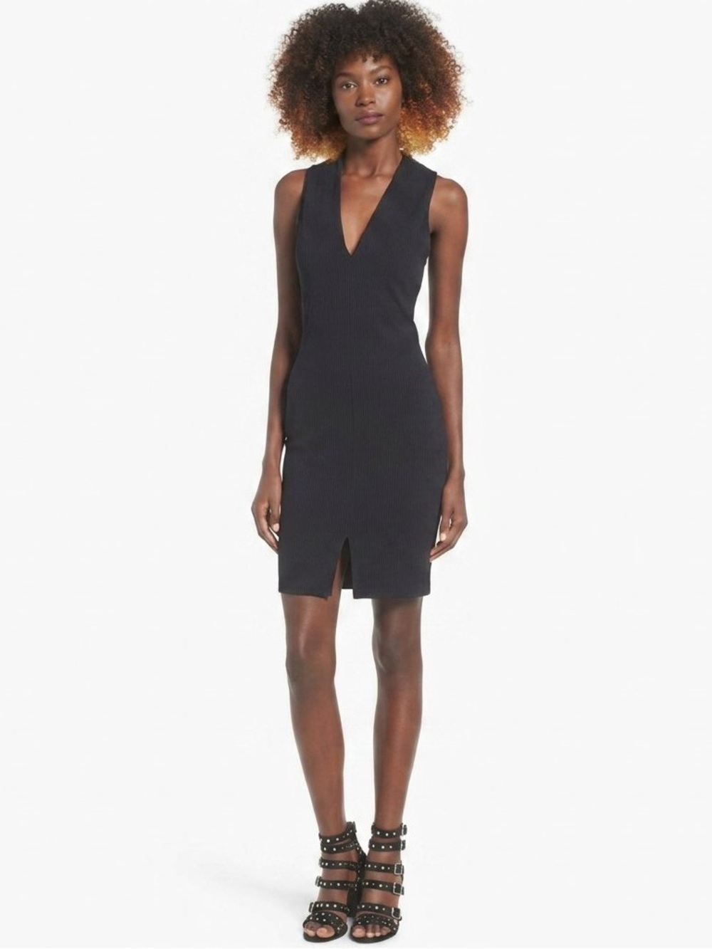 Astr The Label Black Sleeveless V-Neck Mini Dress with Front Slit
